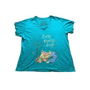 Disney Shirt Womens 2XL XXL Turquoise Winnie the Pooh & Friends Easy Breezy Days